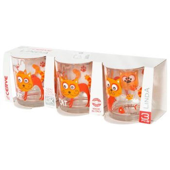 Linda funny cat 3 db -os üvegpohár szett , 220 ml