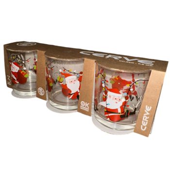   Karácsony - Mikulás mintás 3 db -os üvegpohár szett , 220 ml