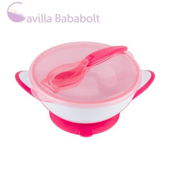   BABYONO Zárható tál tapadókoronggal és kanállal 300 ml rózsaszín