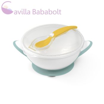   BABYONO Zárható tál tapadókoronggal és kanállal 300 ml zöld sárga
