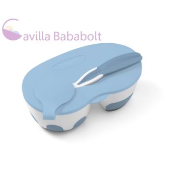   BABYONO 2 az 1-ben zárható tányér, ételtároló, kanállal, kék