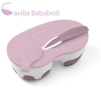   BABYONO 2 az 1-ben zárható tányér, ételtároló, kanállal, lila 