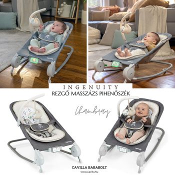   INGENUITY Rezgő masszázs pihenőszék dallamokkal Happy Belly™ Rock-to-Bounce – Chambray 0hó+