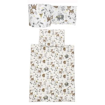   Bébi ágynemű garnitúra, 3 részes pamut - párna (30x40cm), paplan (70x90cm), fejvédő (20x140cm), őzike