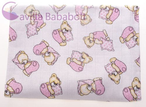 Baby Bruin tetra fürdőlepedő kifogó -mintás- 100%pamut 90x140 1 db Maci párnával rózsaszín
