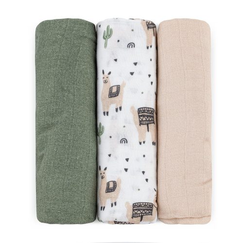 PETITE&MARS Bambusz muszlin 3db-os pelenka szett Moussy Llama Vibes 68 x 68 cm