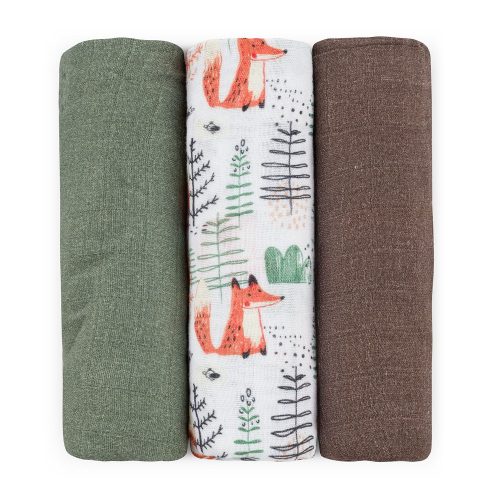 PETITE&MARS Bambusz muszlin 3db-os pelenka szett Moussy Forest Fox 68 x 68 cm