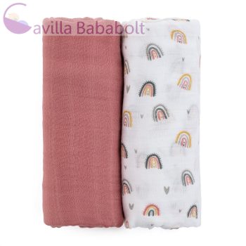   PETITE&MARS Bambusz muszlin 2db-os pelenka szett Misty Rose Rainbow, 120 x 120 cm
