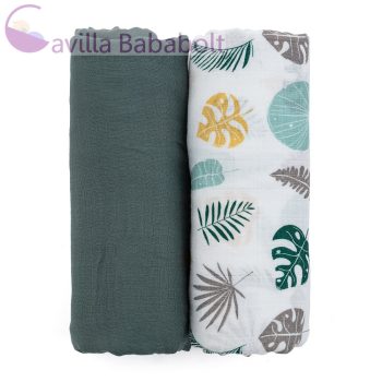   PETITE&MARS Bambusz muszlin 2db-os pelenka szett Misty Green Leaves, 120 x 120 cm