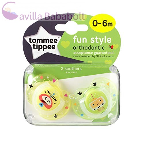 Tommee Tippee Fun játszócumi 2db-os - 0-6hó  (robot - sárga zöld) 43335763