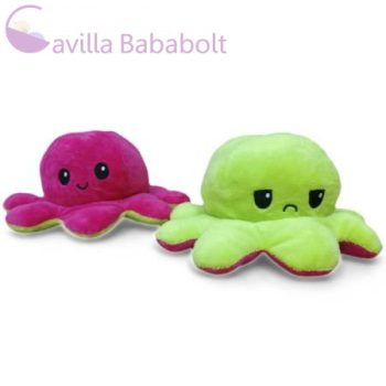   Kifordítható plüss hangulat polip 10 cm-es , rózsaszín-neon