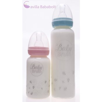   BabyBruin® hőálló üveg cumisüveg 240 ml szilikon etetőcumival, cseppmentes kupakkal - RÓZSASZÍN