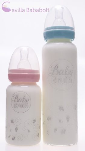 BabyBruin® hőálló üveg cumisüveg 240 ml szilikon etetőcumival, cseppmentes kupakkal - RÓZSASZÍN
