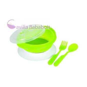   Baby Bruin tapadókorongos, hőérzékelős tányér evőeszközzel