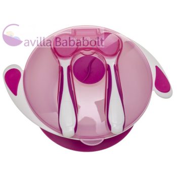 Tapadókorongos tányér tetővel és evőeszközzel pink