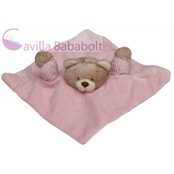   Bábozós Plüss Macis játék plüss kendő 20x20 cm , rózsaszín