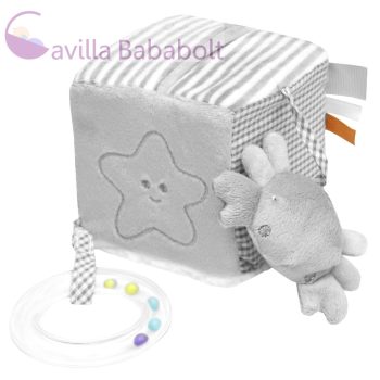   Baby Bruin Kocka 3D-s tengeri állatokkal 10*10*10 cm, bébiplüss, szürke