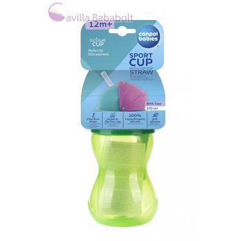 CANPOL BABIES Sportpalack szívószállal 370ml - zöld