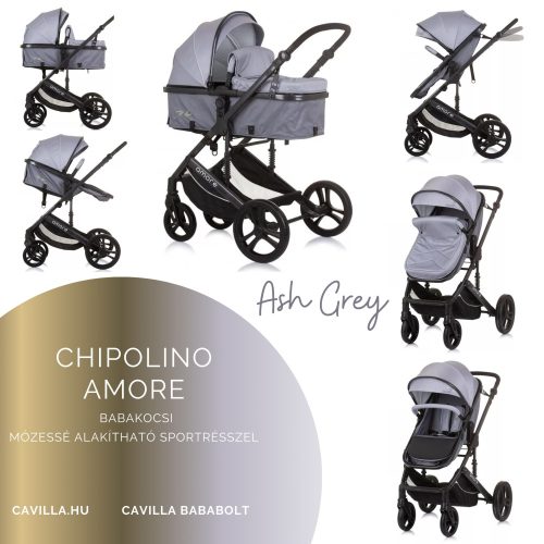 Chipolino Amore babakocsi mózessé alakítható sportrésszel - Ash Grey