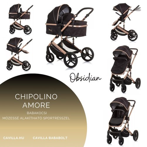 Chipolino Amore babakocsi mózessé alakítható sportrésszel - Obsidian