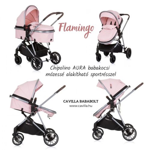 Chipolino AURA babakocsi mózessé alakítható sportrésszel - Flamingo