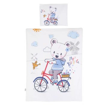 Chipolino 5 részes ágynemű garnitúra - bear with bicycle