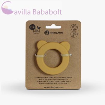   PETITE&MARS Beary Szilikon rágóka csörgővel Intense Ochre 0m+
