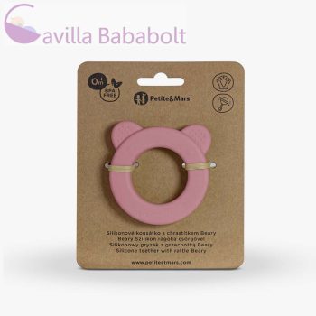   PETITE&MARS Beary Szilikon rágóka csörgővel Dusty Rose 0m+