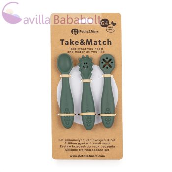   PETITE&MARS Szilikon gyakorló kanál szett 3 db Take&Match Misty Green 6m+