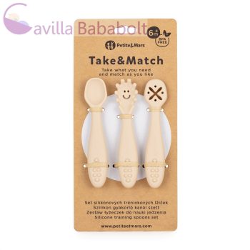   PETITE&MARS Szilikon gyakorló kanál szett 3 db Take&Match Desert Sand 6m+