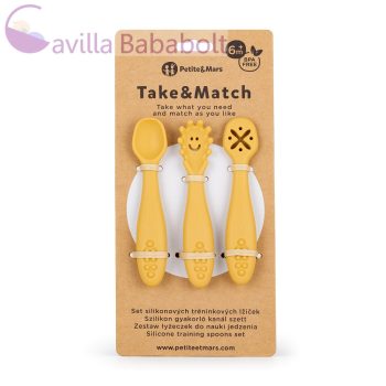   PETITE&MARS Szilikon gyakorló kanál szett 3 db Take&Match Intense Ochre 6m+