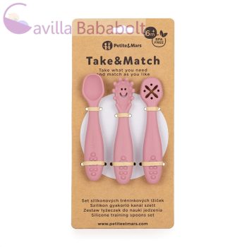   PETITE&MARS Szilikon gyakorló kanál szett 3 db Take&Match Dusty Rose 6m+