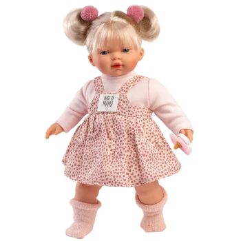   Llorens Roberta 33cm-es síró baba cumival pöttyös ruhában
