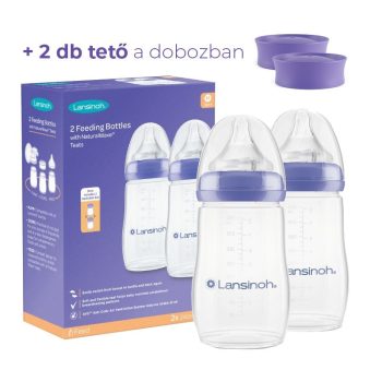   Lansinoh 2 db cumisüveg közepes folyású etetőcumival + 2 db fedéllel, 240 ml