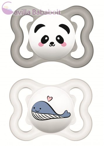 MAM Supreme szilikon cumi dupla, sterilizálódobozzal 0+ panda és bálna