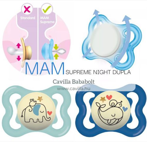 MAM Supreme Night szilikon cumi dupla, sterilizálódobozzal 0+, bálna-elefánt, 2db