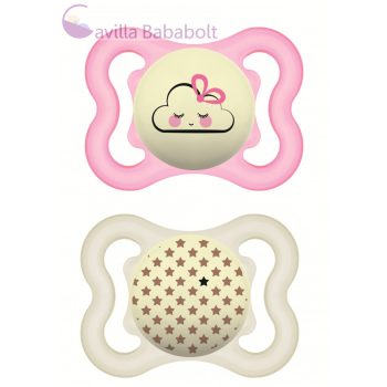   MAM Supreme Night szilikon cumi 0+ DUPLA pink felhő és csillagok