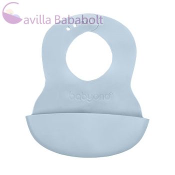   BABYONO Puha műanyag előke zsebbel, BPA mentes halványkék 6hó+