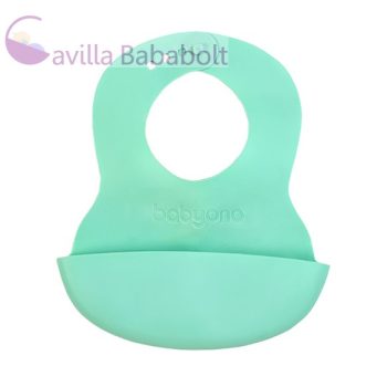   BABYONO Puha műanyag előke zsebbel BPA mentes sötétkék 6hó+