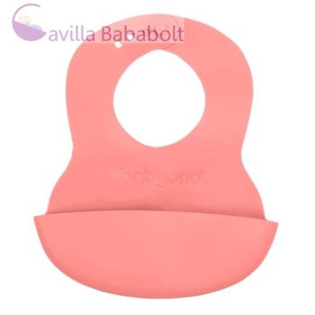 BABYONO Puha műanyag előke zsebbel BPA mentes coral 6hó+