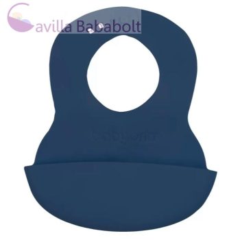   BABYONO Puha műanyag előke zsebbel BPA mentes sötétkék 6hó+