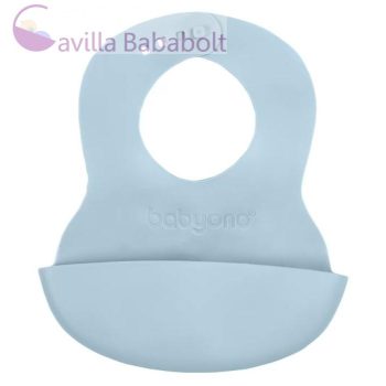   BABYONO Puha műanyag előke zsebbel, BPA mentes halványkék 6hó+