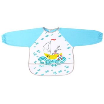 BABYONO Hosszú ujjú előke kék nyuszis, 24hó+, 35x40 cm