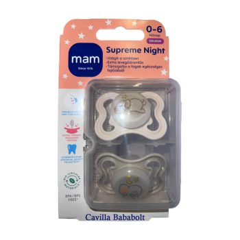   MAM Supreme Night Éjszakai szilikon cumi 0-6 hó, 2 db (fehér, szürke)