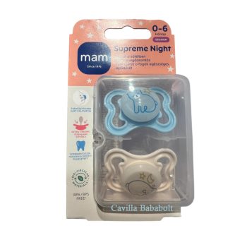   MAM Supreme Night Éjszakai szilikon cumi 0-6 hó, 2 db (kék, fehér)