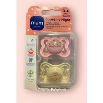   MAM Supreme Night Éjszakai szilikon cumi 0-6 hó, 2 db (rózsaszín, sárga)