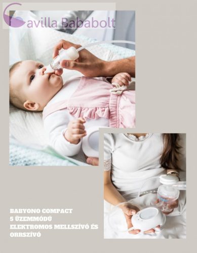 BABYONO Compact 5 üzemmódú elektromos mellszívó és orrszívó