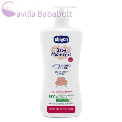 Chicco Testápoló tej Light 500 ml - sensitive , gyapotmagolaj és E-vitamin, érzékeny bőrre