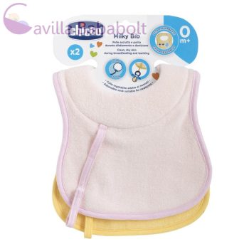   CHICCO Milky Bib előke nedvszívó nyakrésszel és cumipánttal - 2 db, rózsaszín