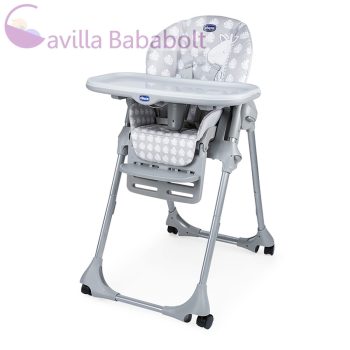   Chicco Polly Easy etetőszék, 4 kerékkel, dupla tálcával, állítható üléssel, Giraffe